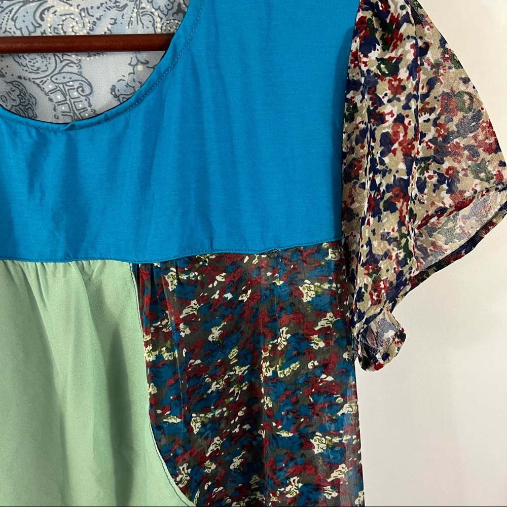 SHOP THERAPY Top Tunic Colorful Sheer Women's Size S/M Hippie Boho Festival - Picture 2 of 5